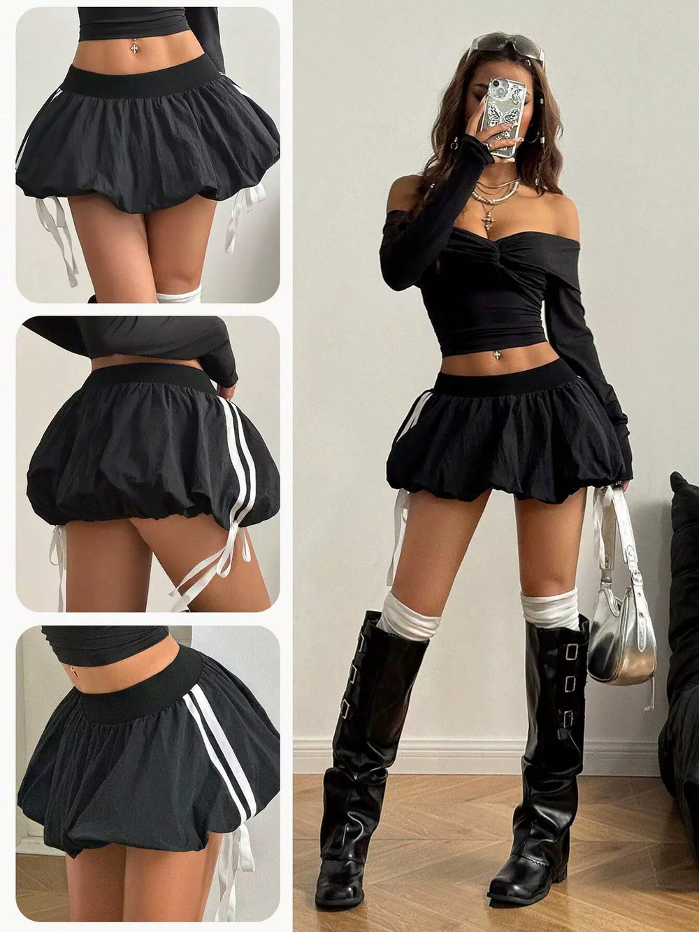ZARA Spring Summer Puffy Striped Color Block Fitted Bubble Mini Skirt